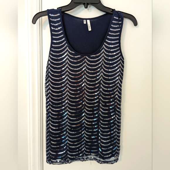 Beautiful Studio Y Navy Blue Sequin Tank Top Size Small - Picture 3 of 9